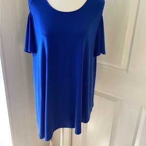 Chico's Vibrant Blue Cold Shoulder Short Sleeve Blouse Sz 2